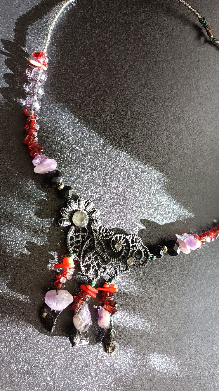 Kolia koral granat ametyst upcycling - obrazek 5