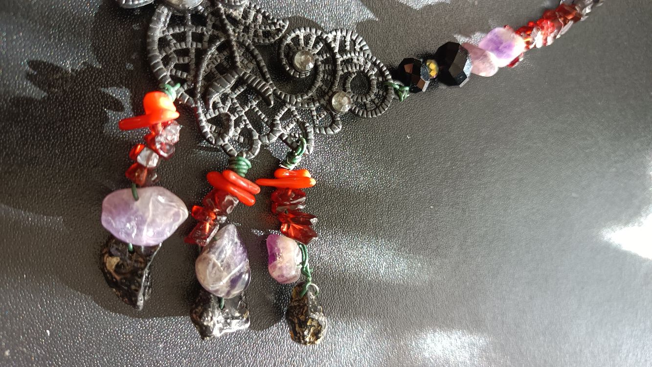 Kolia koral granat ametyst upcycling - obrazek 4