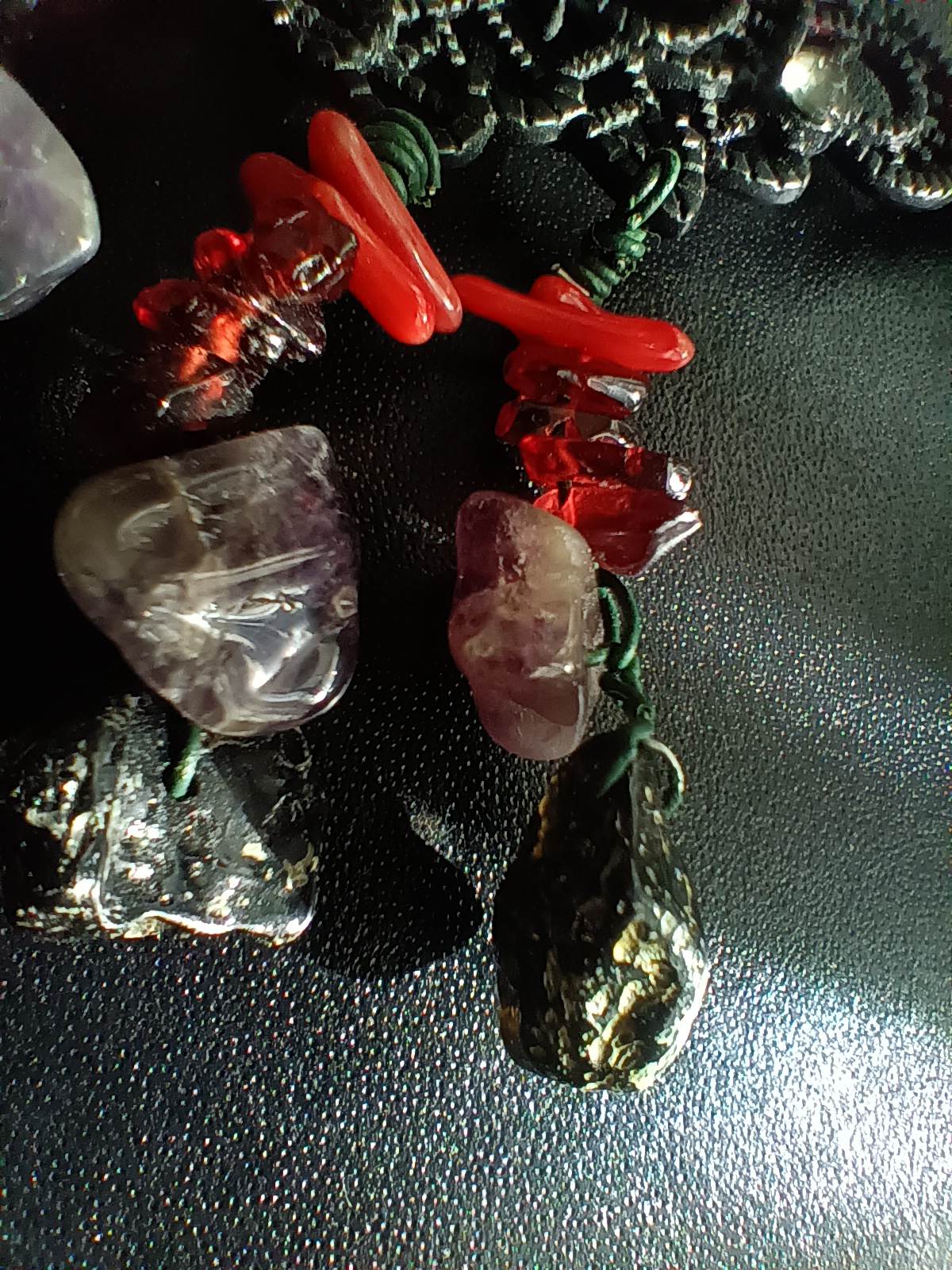 Kolia koral granat ametyst upcycling - obrazek 7