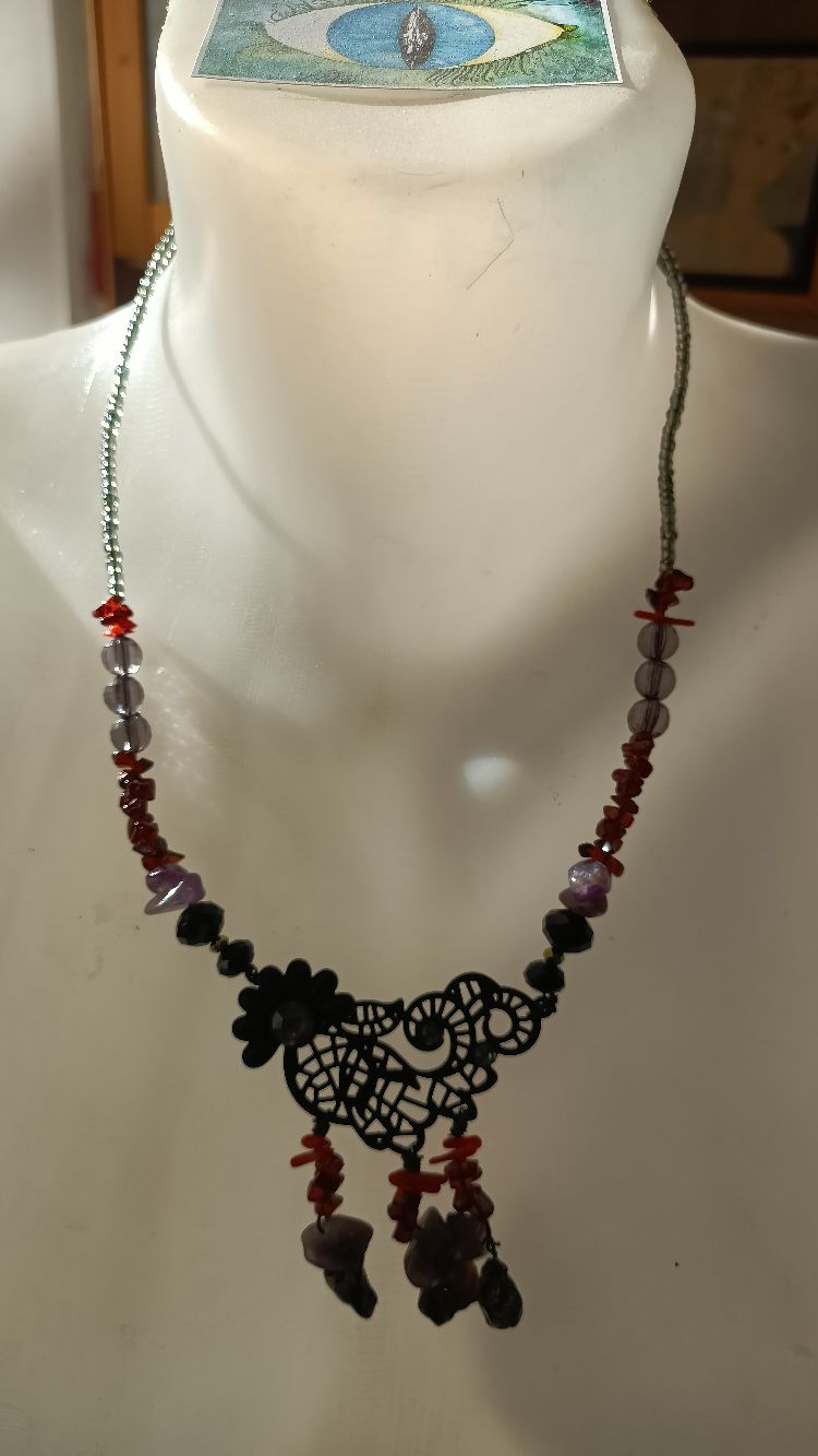 Kolia koral granat ametyst upcycling - obrazek 2