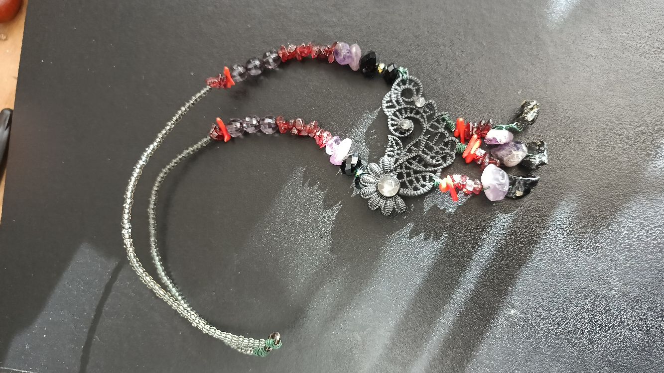 Kolia koral granat ametyst upcycling - obrazek 3